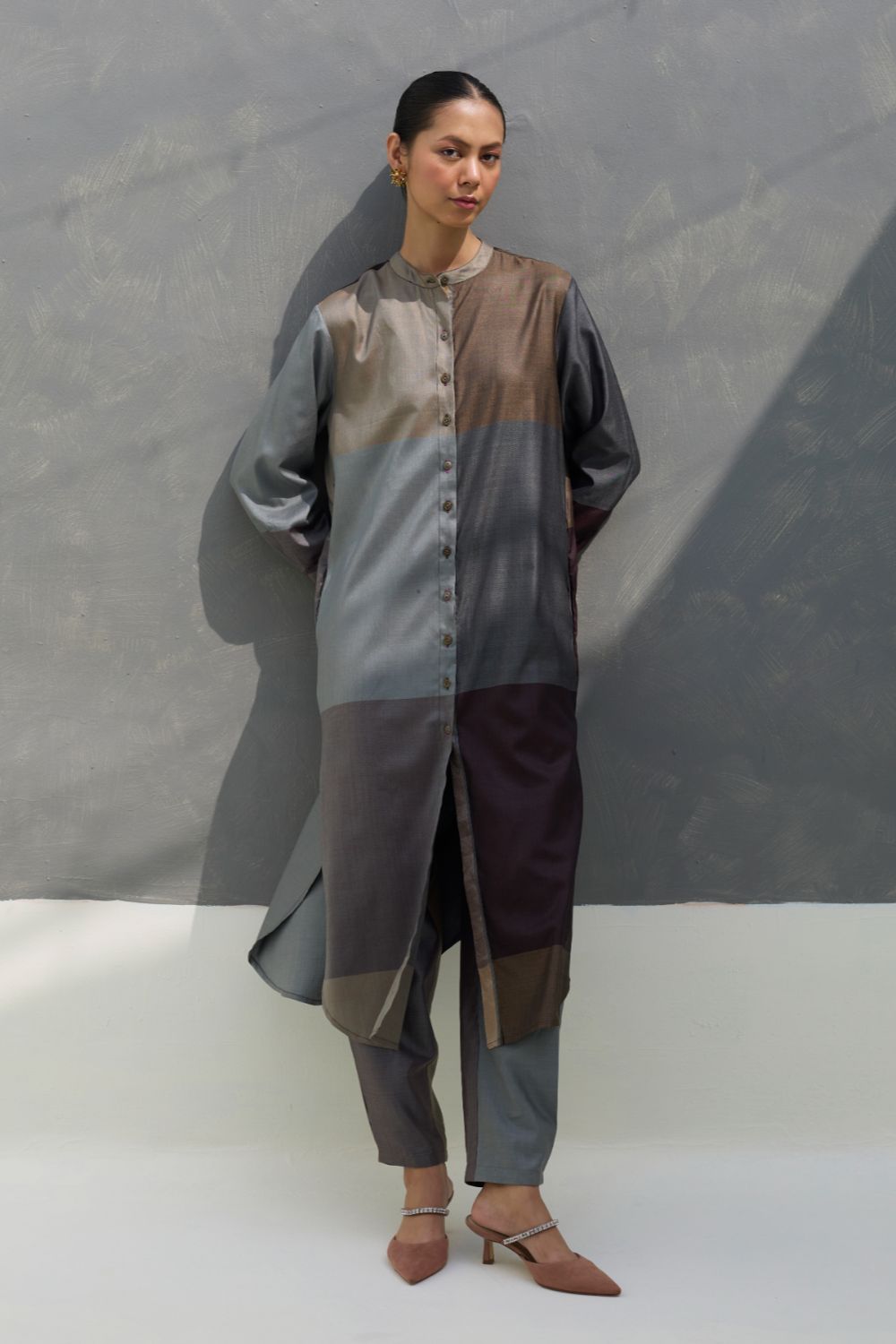 Sama Eri Silk Shirt Kurta -  Taupe Grey