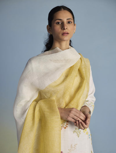 Emra Hand-Embroidered Linen Kurta Set - White