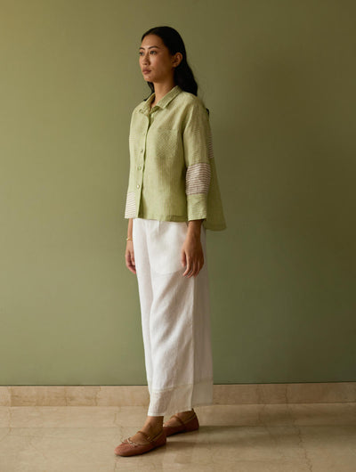 Tia Stripe Linen Cropped Shirt-Meadow