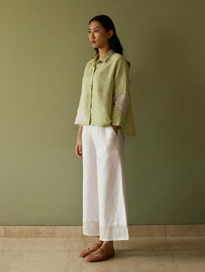 Tia Stripe Linen Cropped Shirt-Meadow