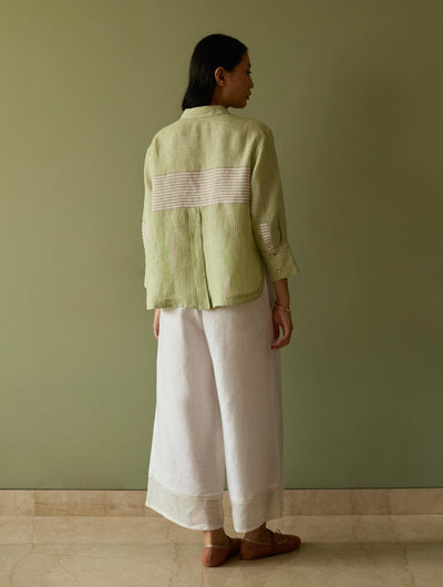 Tia Stripe Linen Cropped Shirt-Meadow