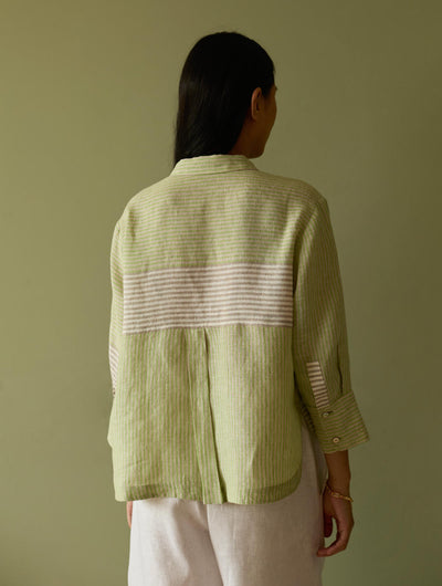 Tia Stripe Linen Cropped Shirt-Meadow
