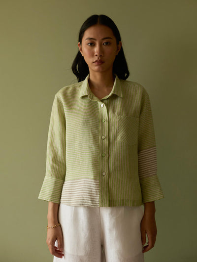 Tia Stripe Linen Cropped Shirt-Meadow