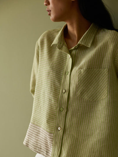 Tia Stripe Linen Cropped Shirt-Meadow