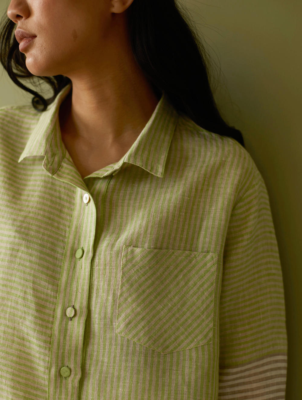 Tia Stripe Linen Cropped Shirt-Meadow
