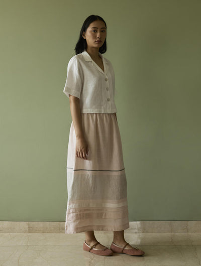 Kiera Cuban Collar Linen Shirt-Ivory