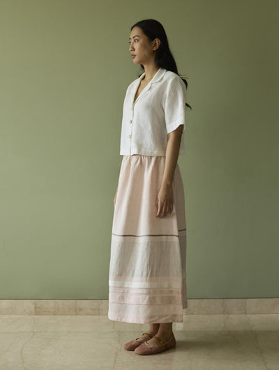 Kiera Cuban Collar Linen Shirt-Ivory
