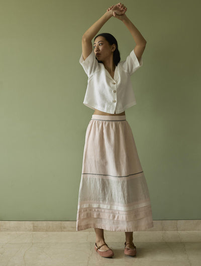 Kiera Cuban Collar Linen Shirt-Ivory
