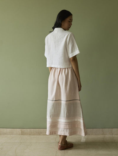 Kiera Cuban Collar Linen Shirt-Ivory