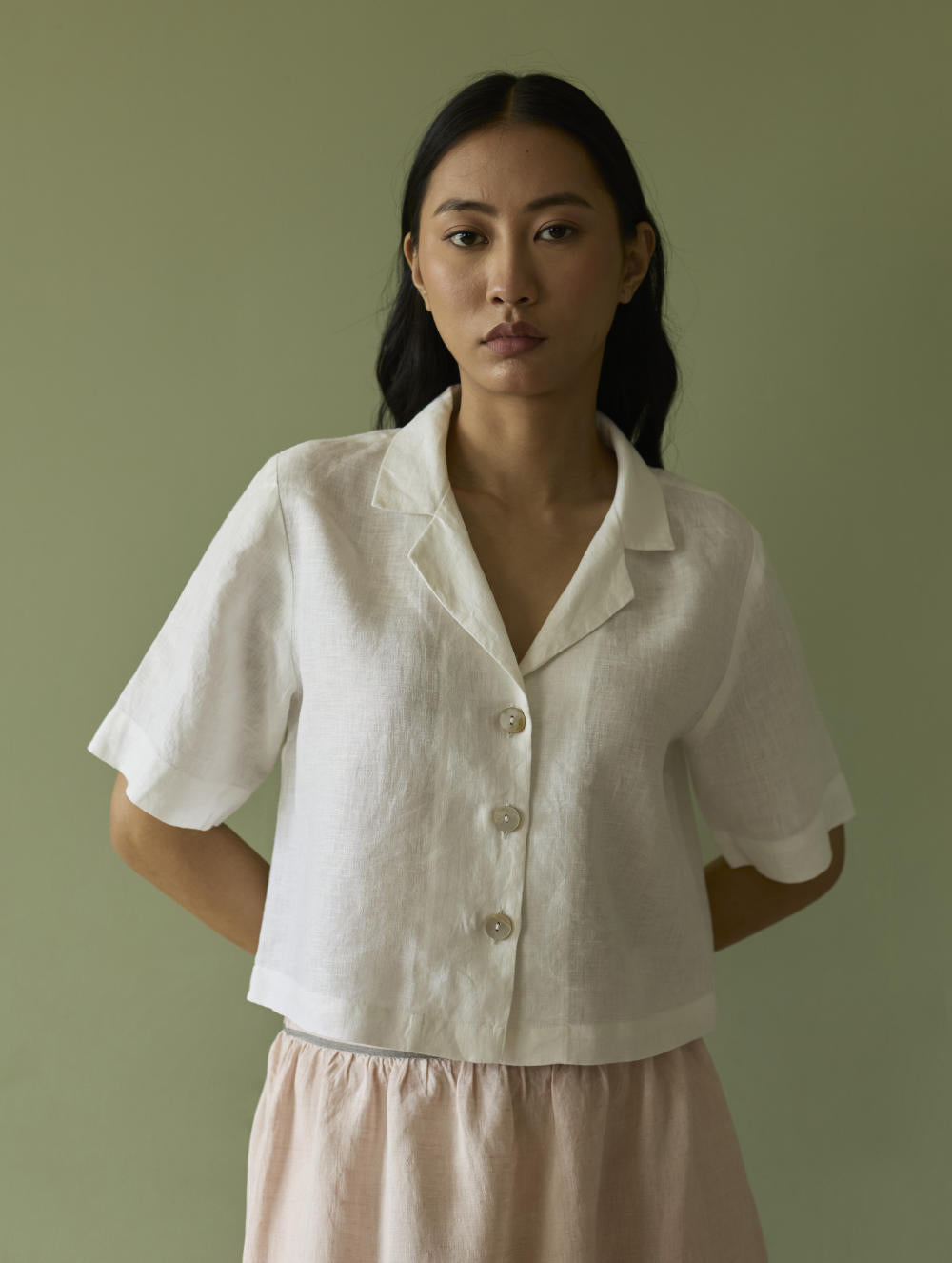 Kiera Cuban Collar Linen Co-ord Set-Ivory