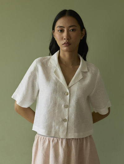 Kiera Cuban Collar Linen Co-ord Set-Ivory