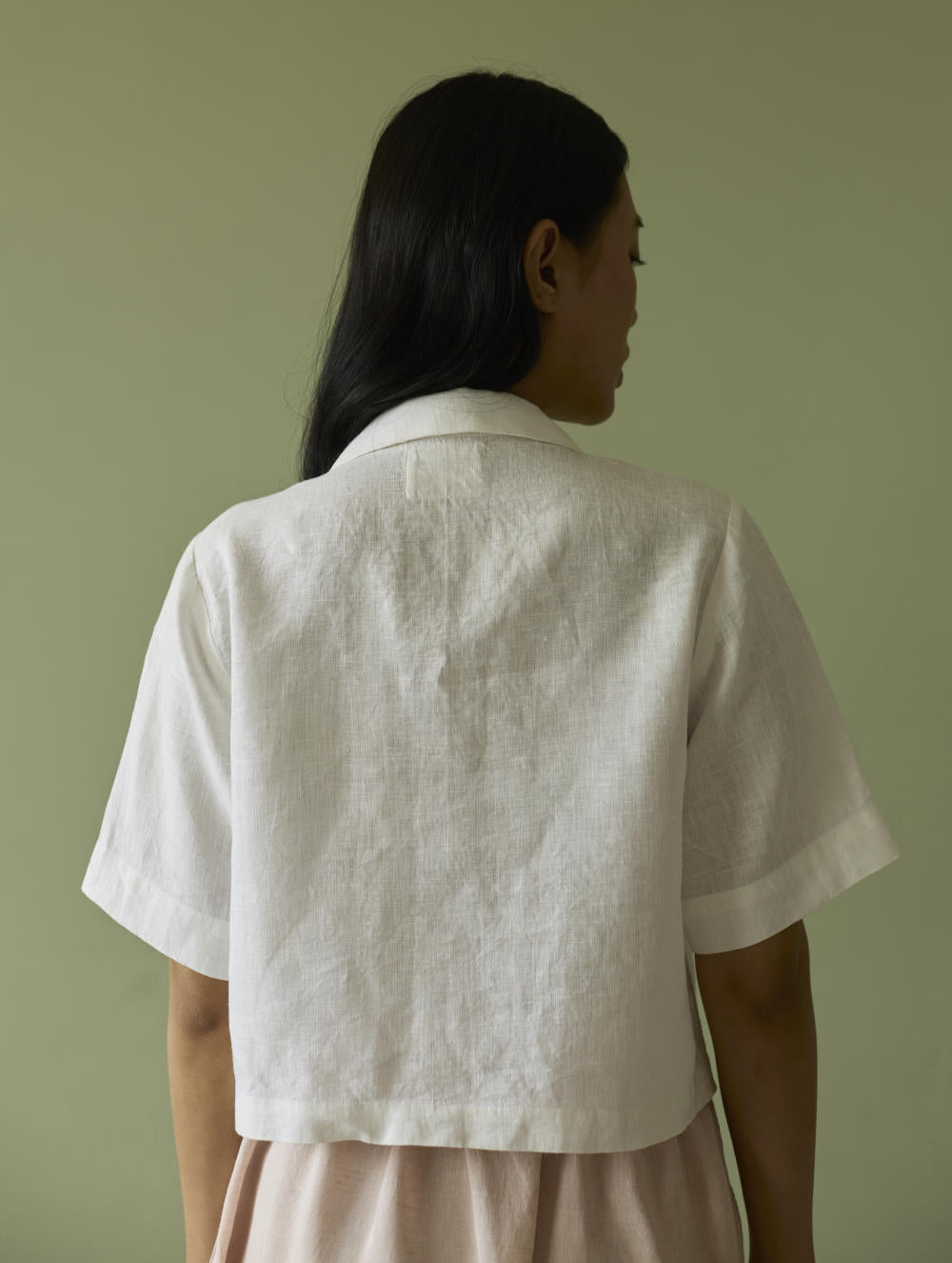 Kiera Cuban Collar Linen Shirt-Ivory