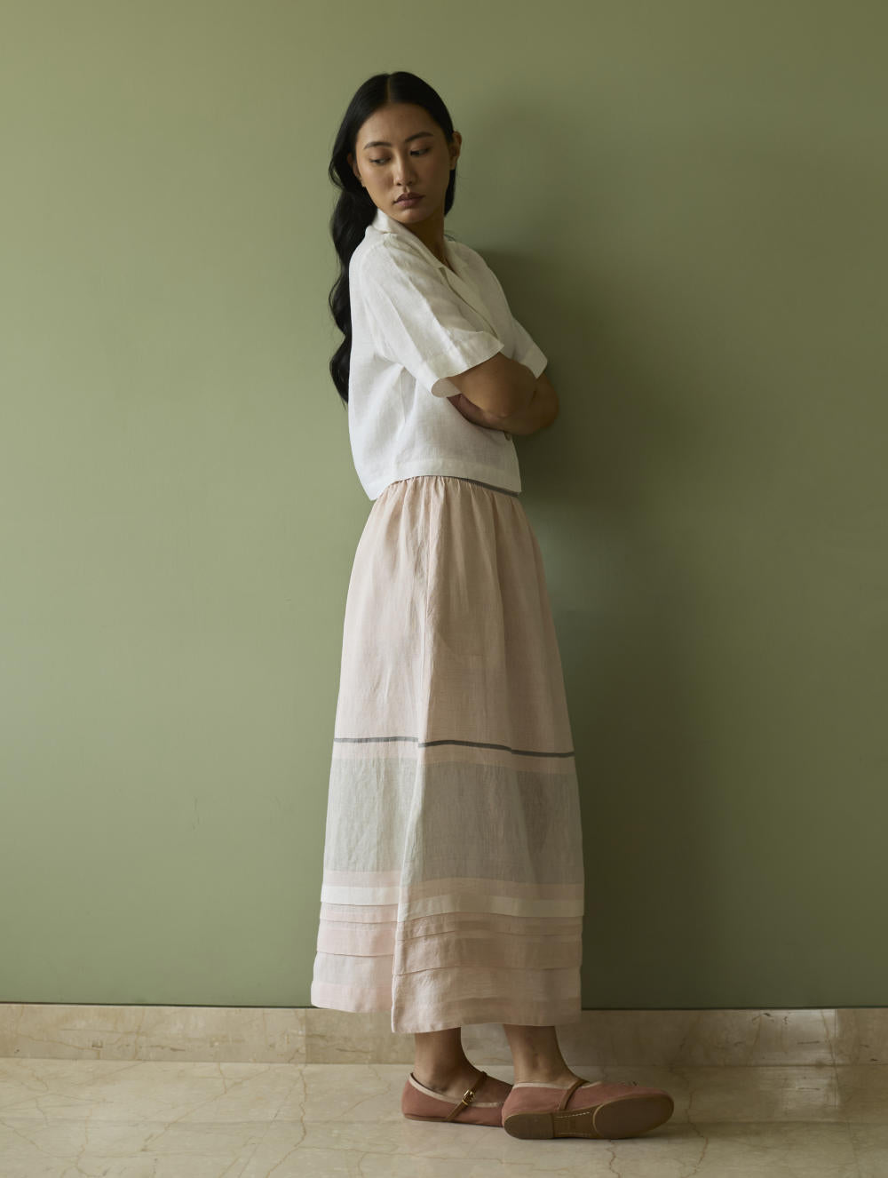 Kiera Cuban Collar Linen Shirt-Ivory