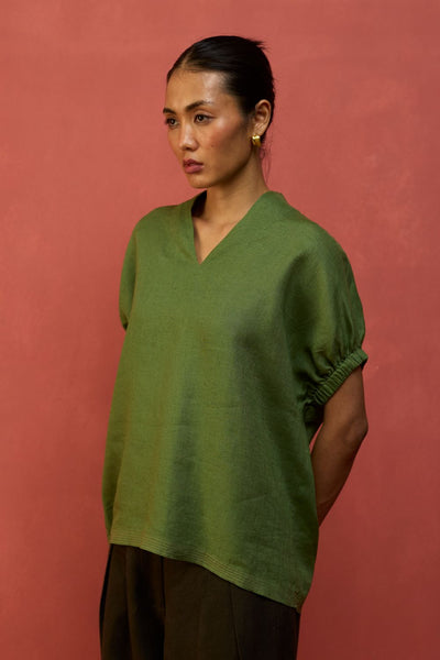 Hoshi Linen Top - Fern Green