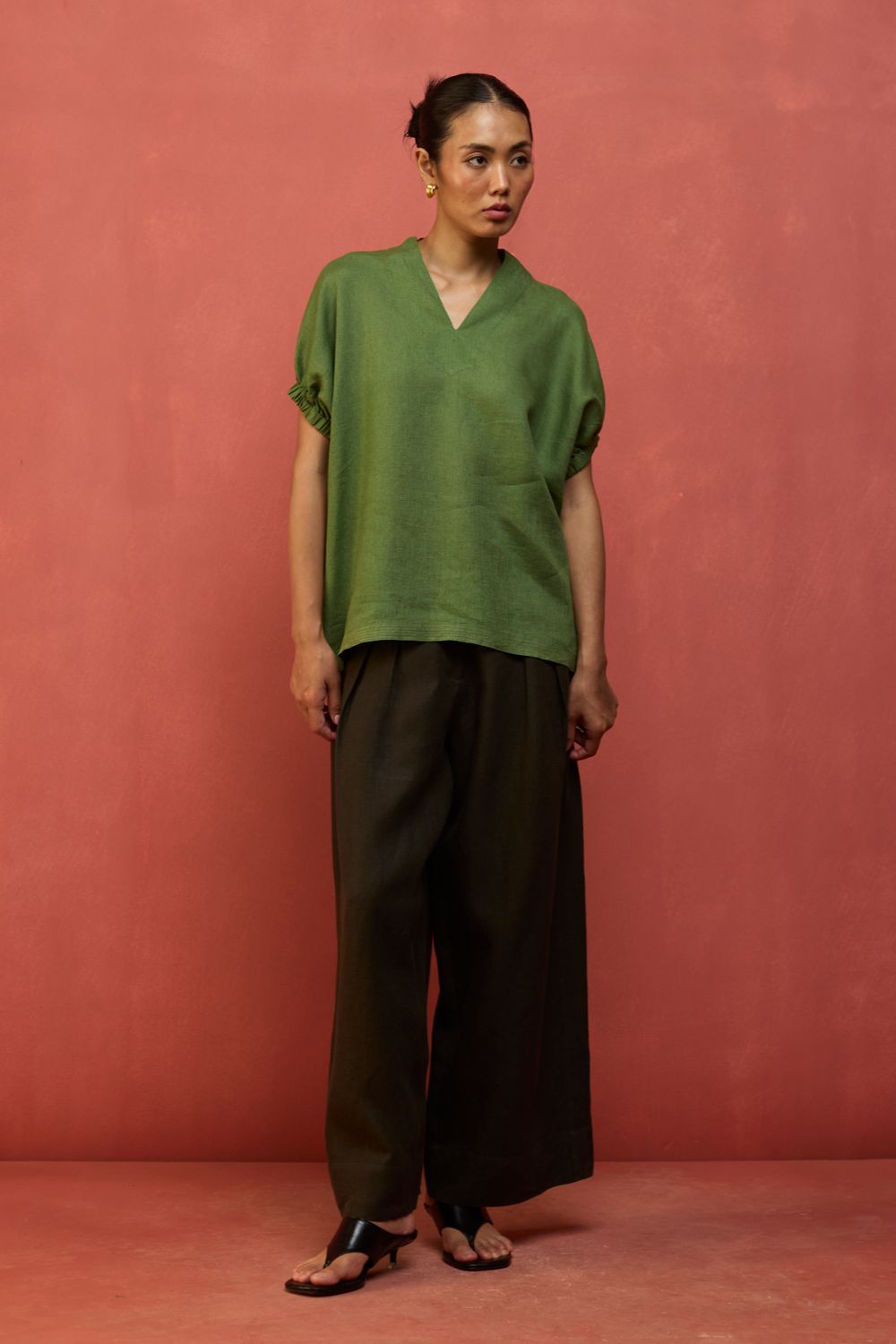 Hoshi Linen Top - Fern Green