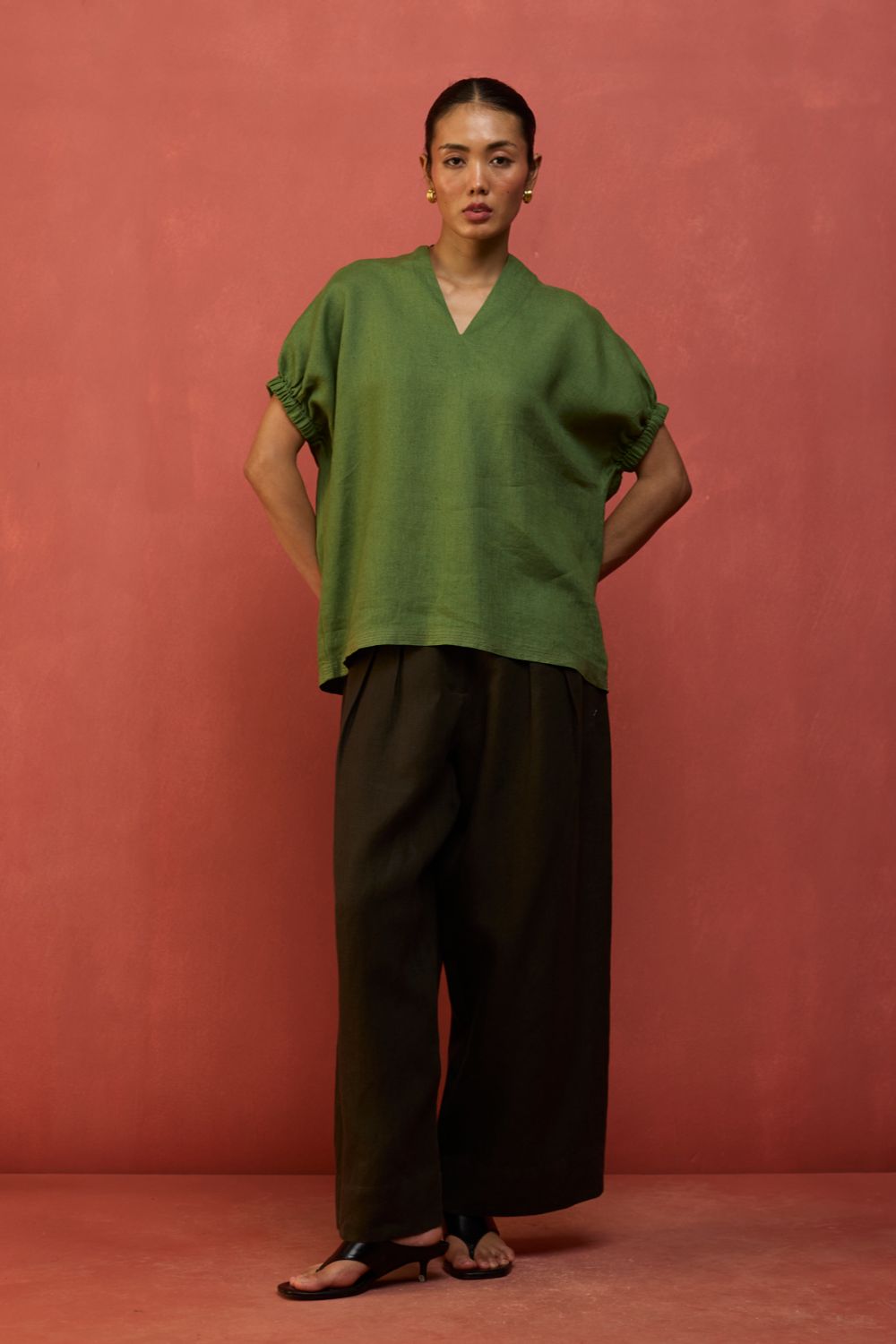 Hoshi Linen Top - Fern Green