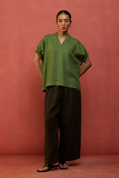Hoshi Linen Top - Fern Green