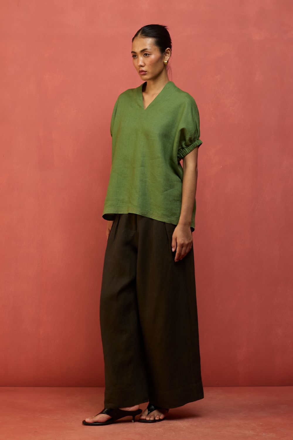 Hoshi Linen Top - Fern Green