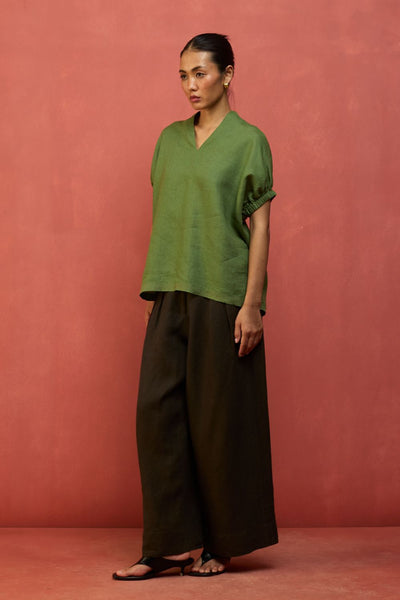 Hoshi Linen Top - Fern Green
