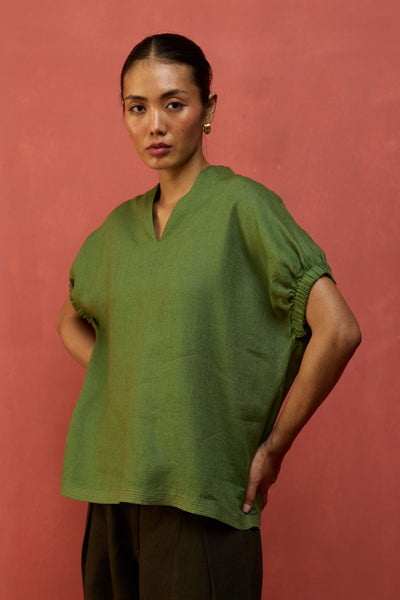 Hoshi Linen Top - Fern Green