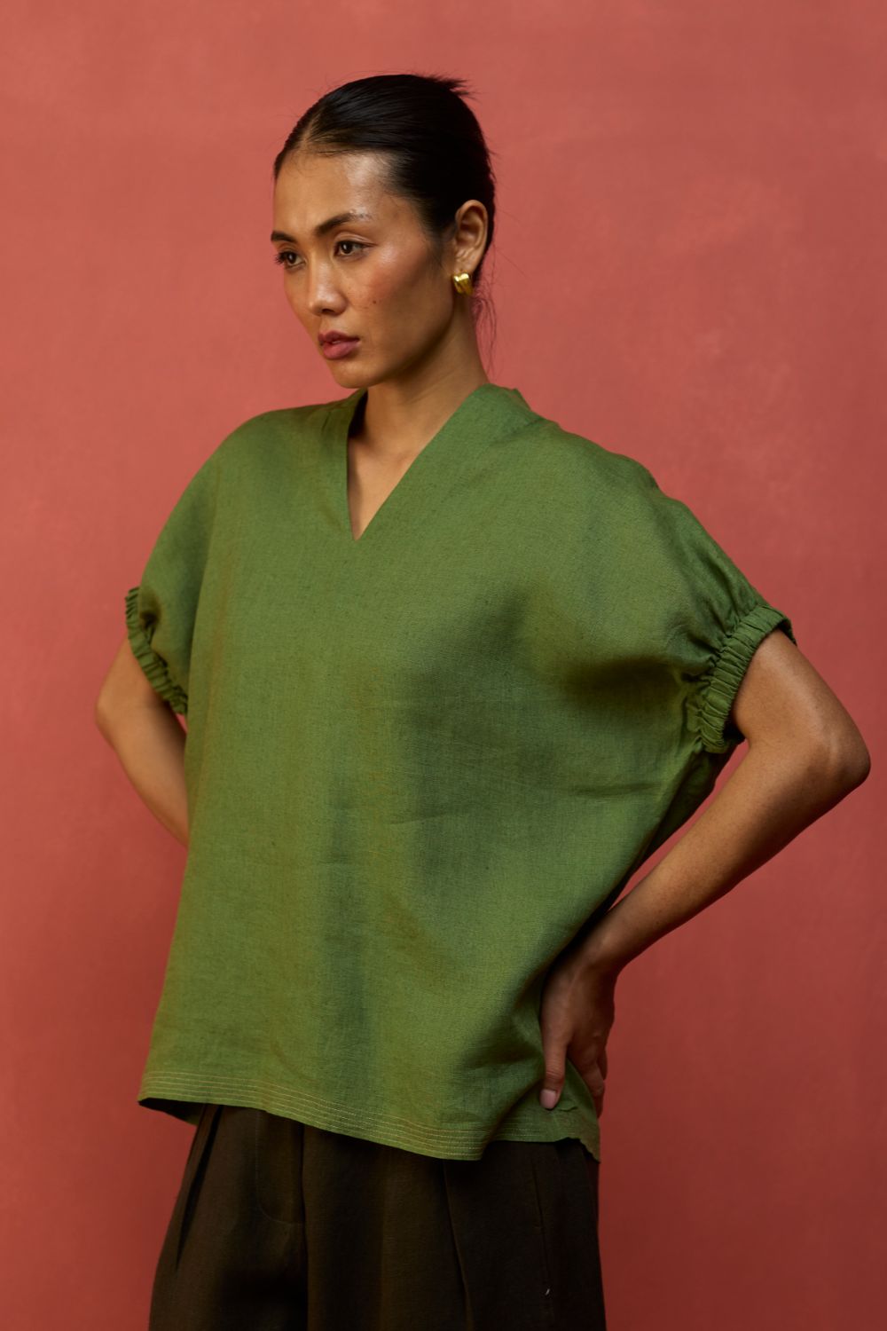 Hoshi Linen Top - Fern Green