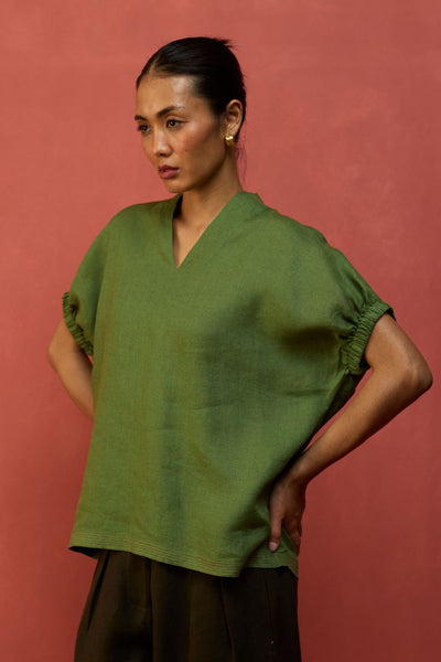 Hoshi Linen Top - Fern Green