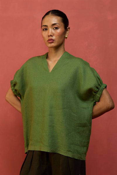 Hoshi Linen Top - Fern Green