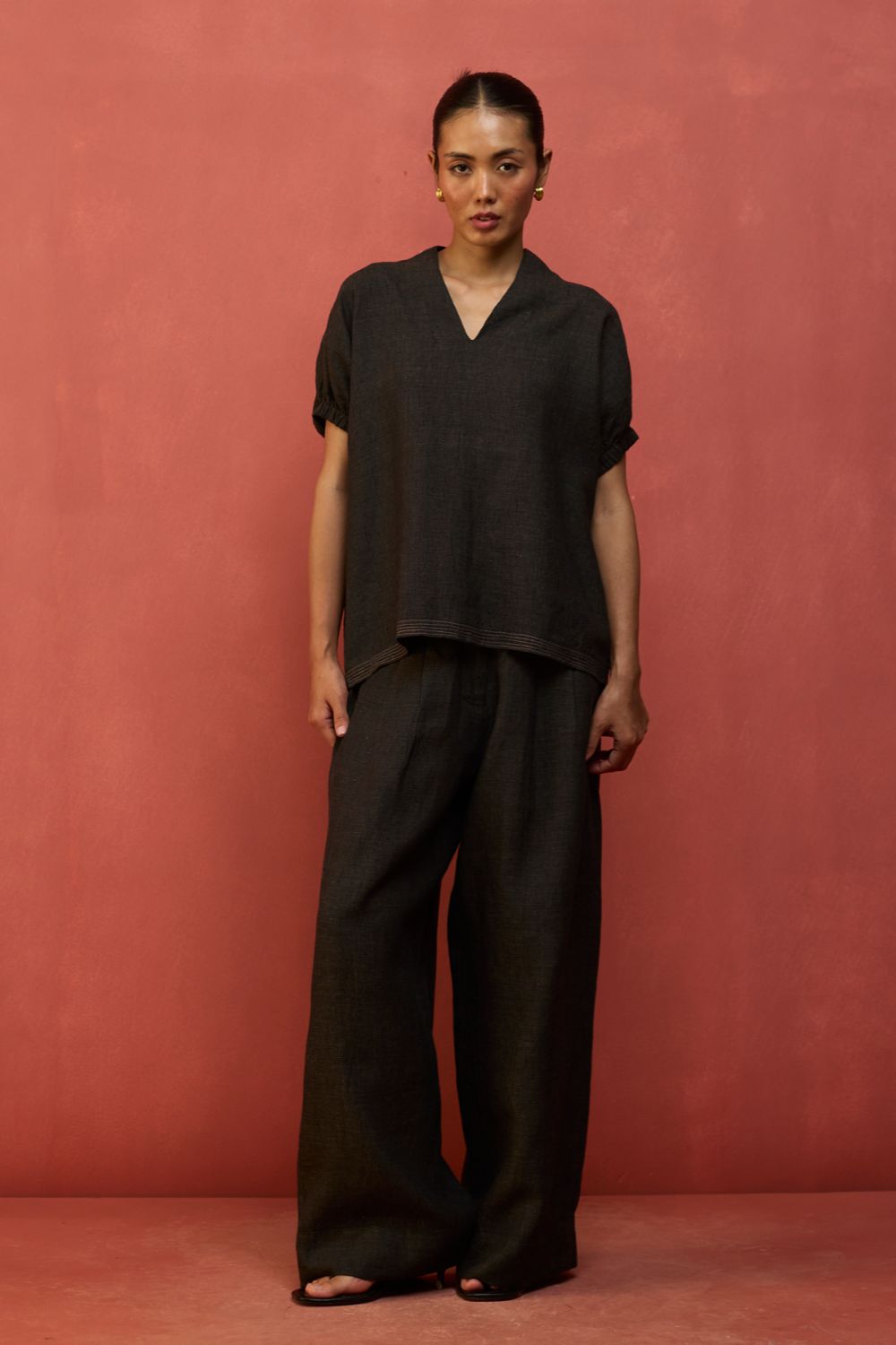 Hoshi Linen Top - Charcoal