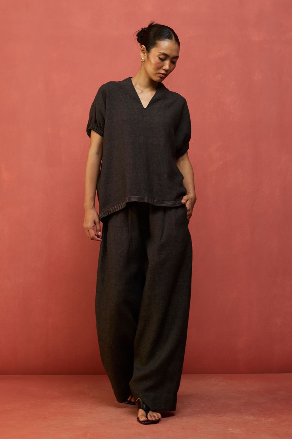 Hoshi Linen Top - Charcoal
