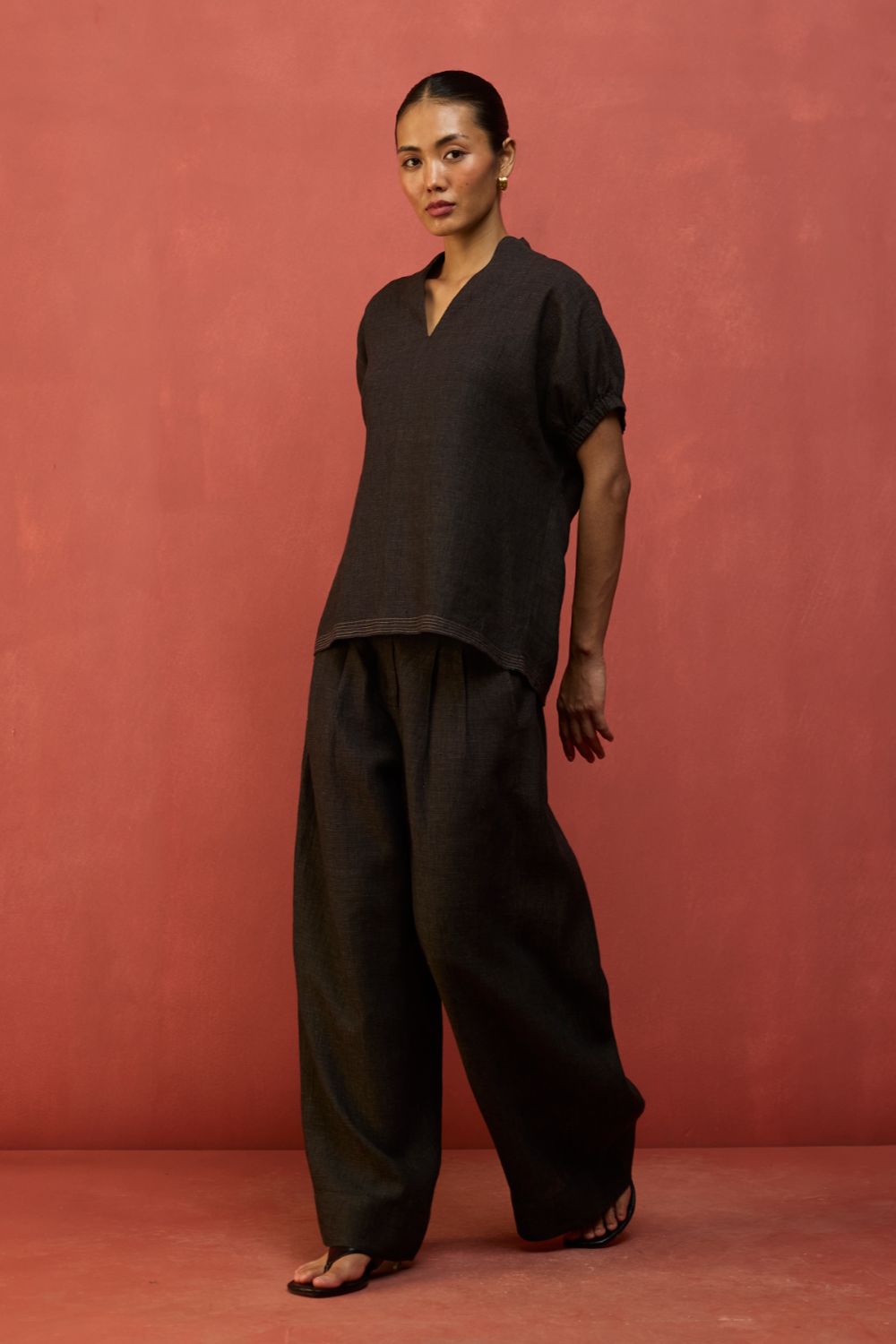 Hoshi Linen Top - Charcoal
