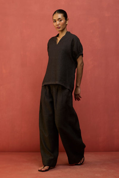 Hoshi Linen Top - Charcoal
