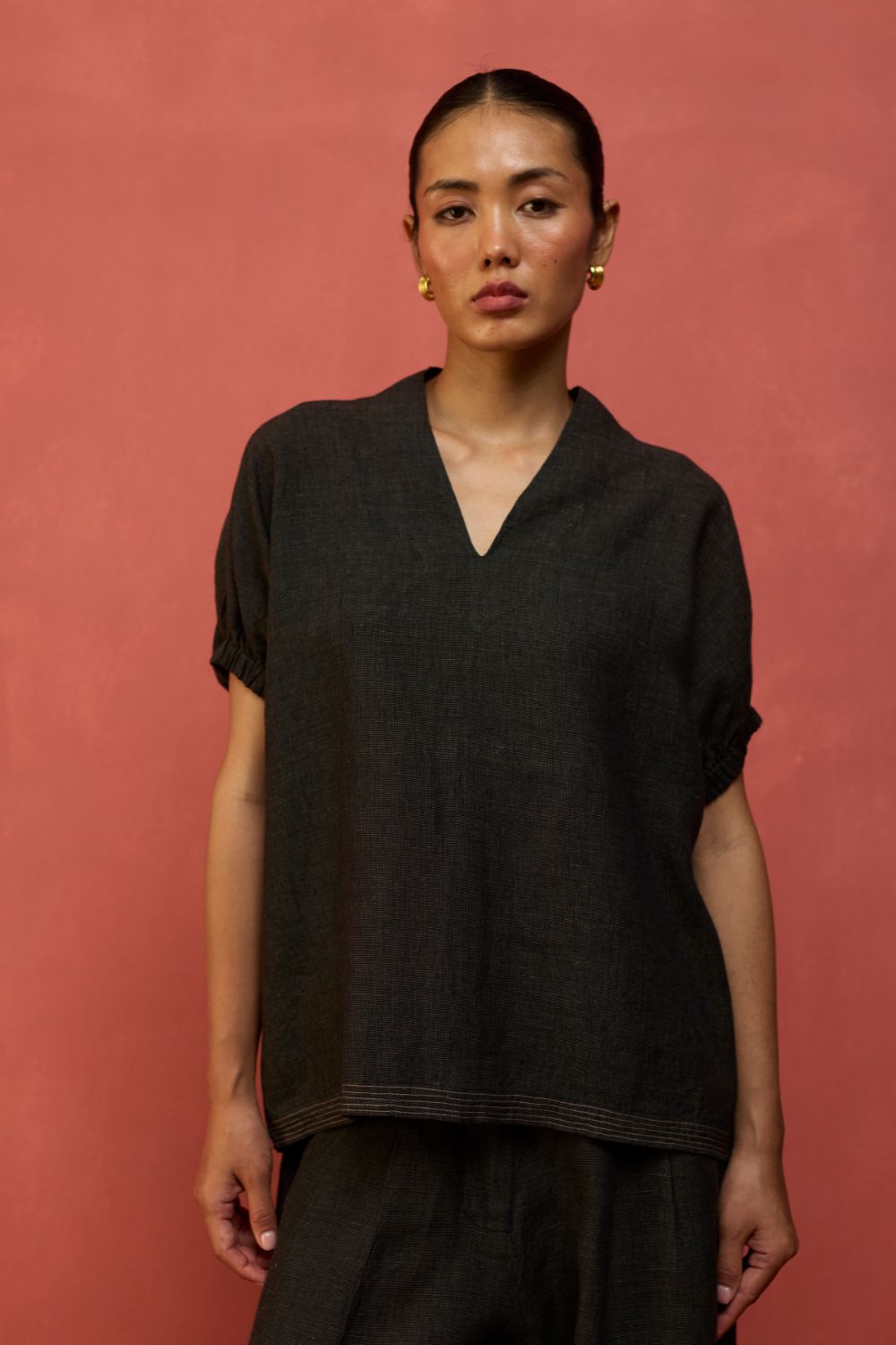 Hoshi Linen Top - Charcoal
