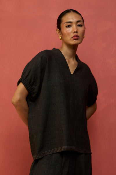 Hoshi Linen Top - Charcoal