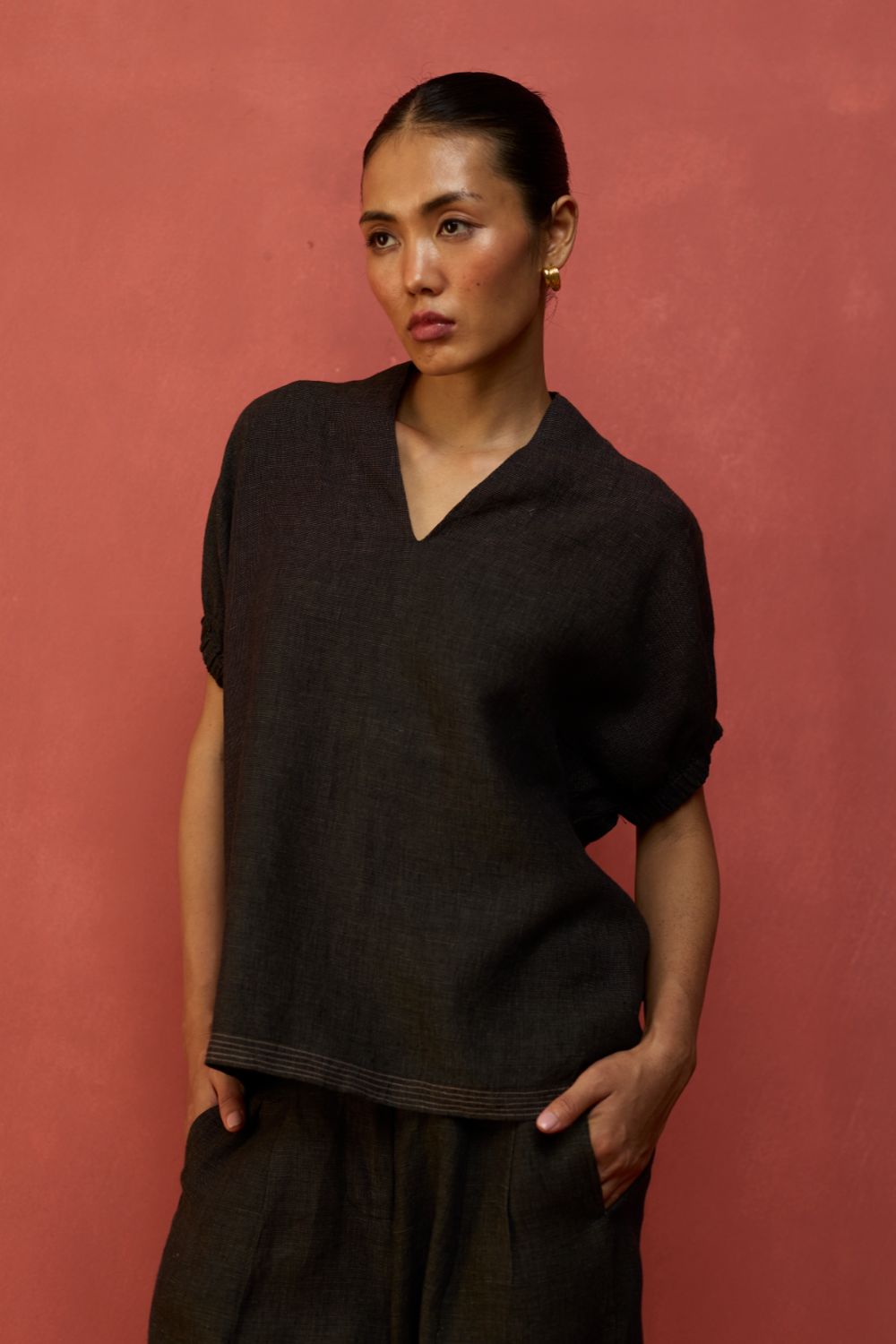 Hoshi Linen Top - Charcoal