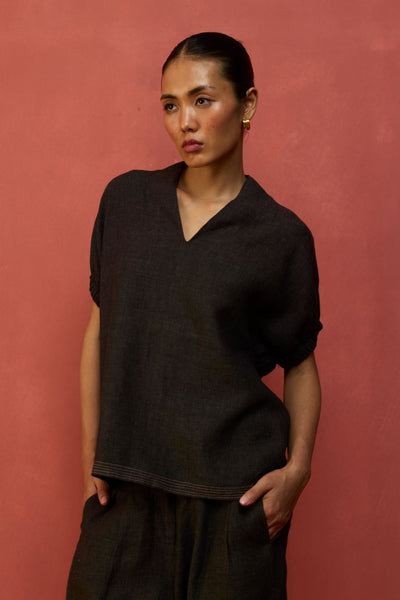 Hoshi Linen Top - Charcoal
