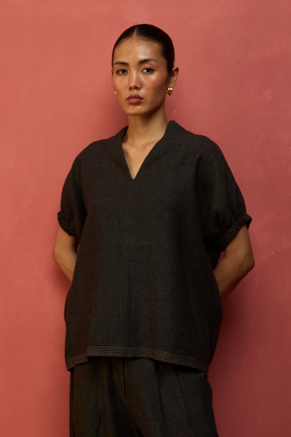 Hoshi Linen Top - Charcoal