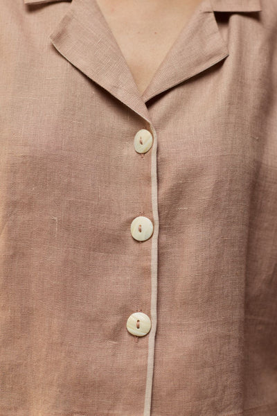 Kiera Cuban Collar Linen Shirt - Dusty Rose