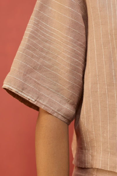 Kiera Cuban Collar Linen Shirt - Dusty Rose