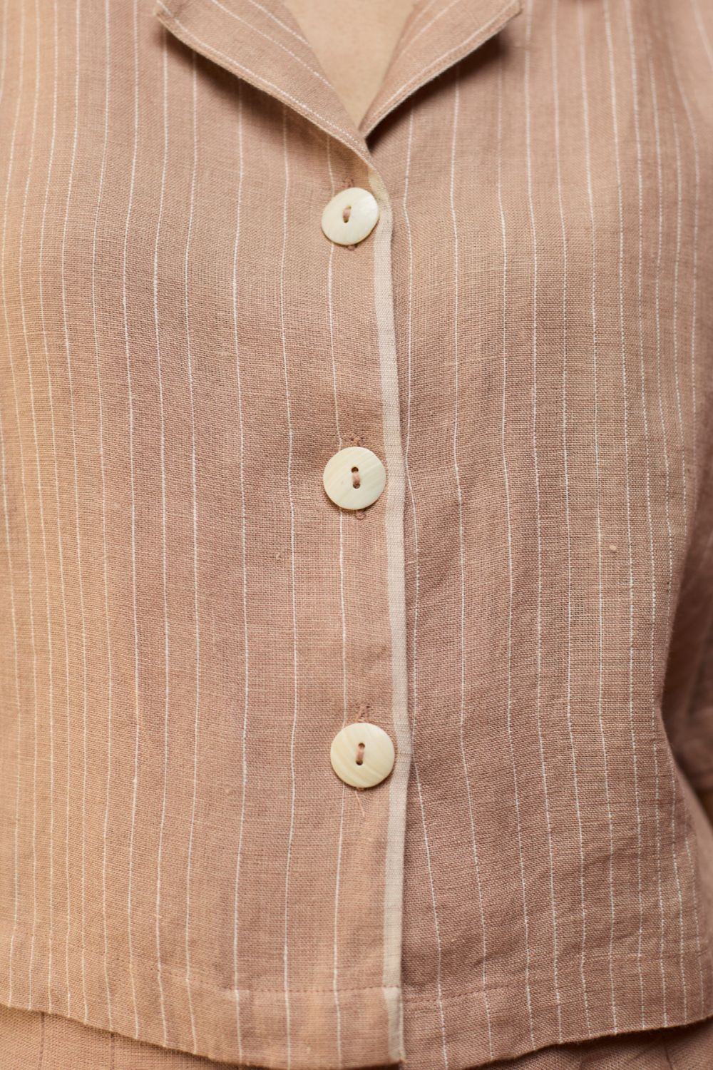 Kiera Cuban Collar Linen Shirt - Dusty Rose