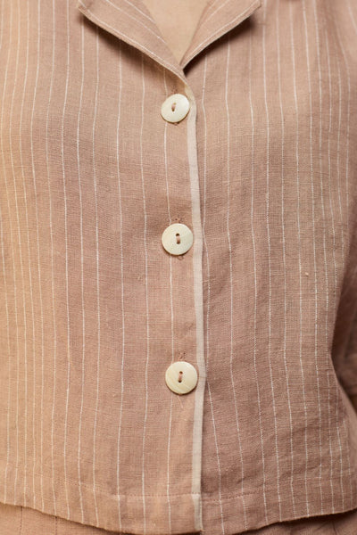 Kiera Cuban Collar Linen Shirt - Dusty Rose