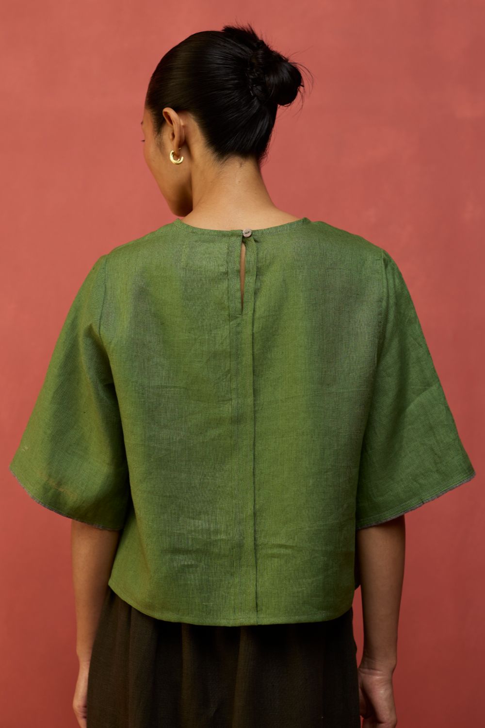 Mariko Cropped Linen Top - Fern Green