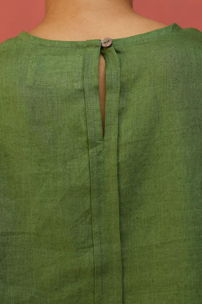 Mariko Cropped Linen Top - Fern Green