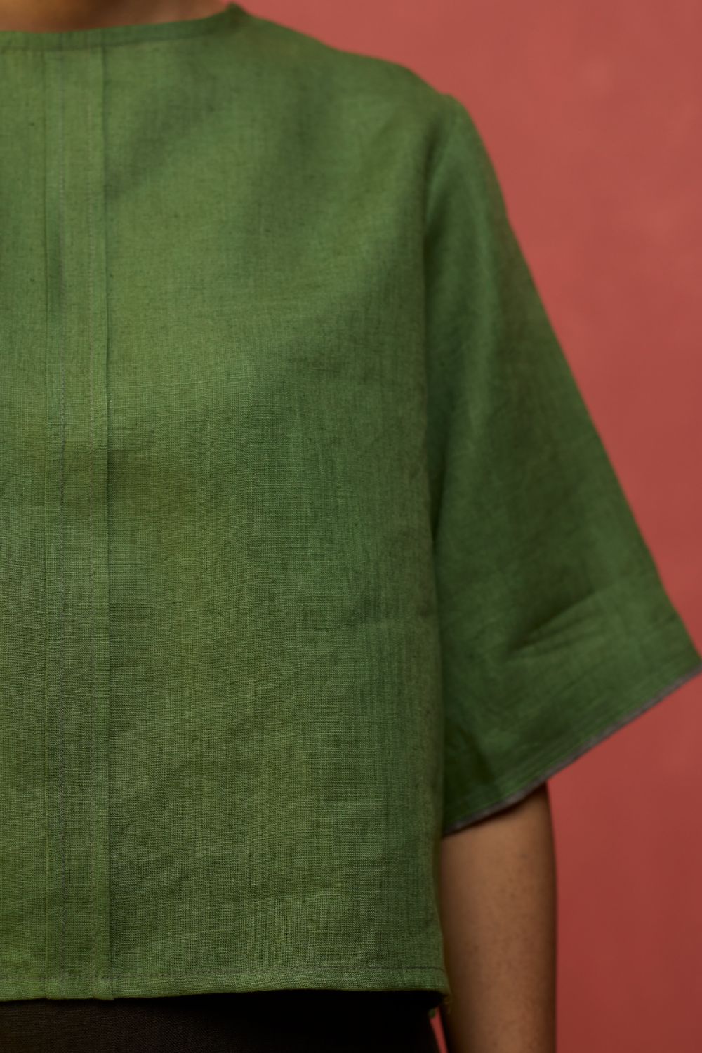 Mariko Cropped Linen Top - Fern Green