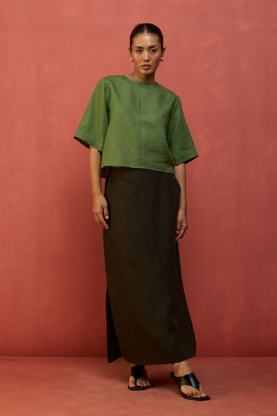 Mariko Cropped Linen Top - Fern Green