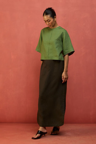 Mariko Cropped Linen Top - Fern Green