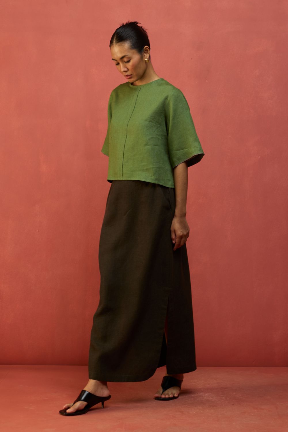 Mariko Cropped Linen Top - Fern Green