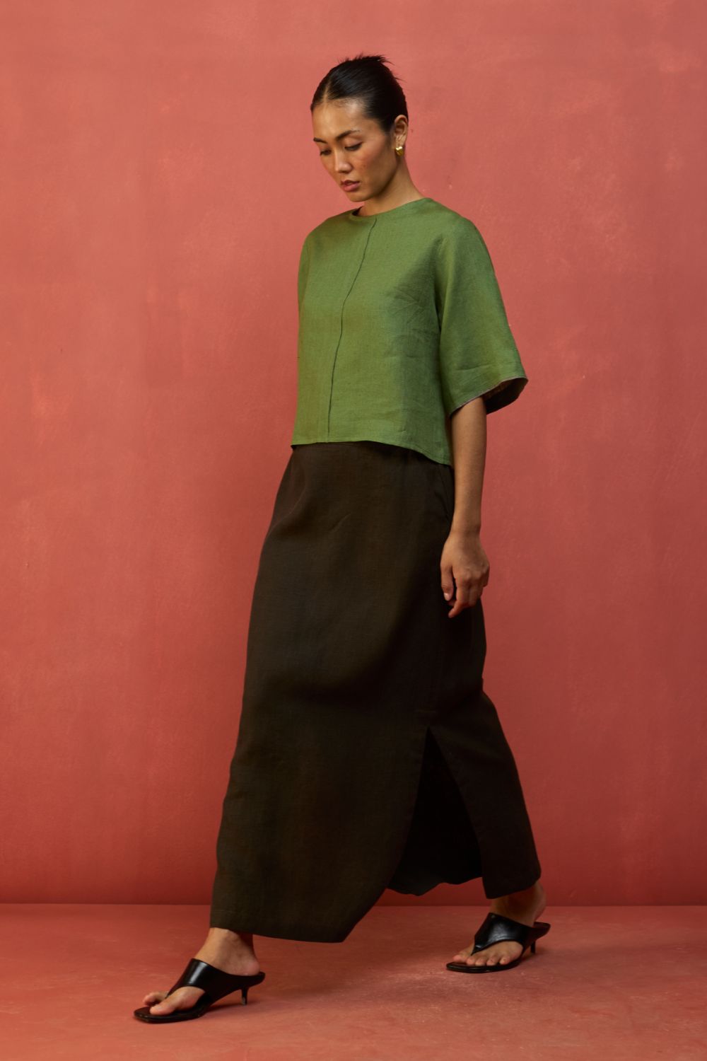 Mariko Cropped Linen Top - Fern Green