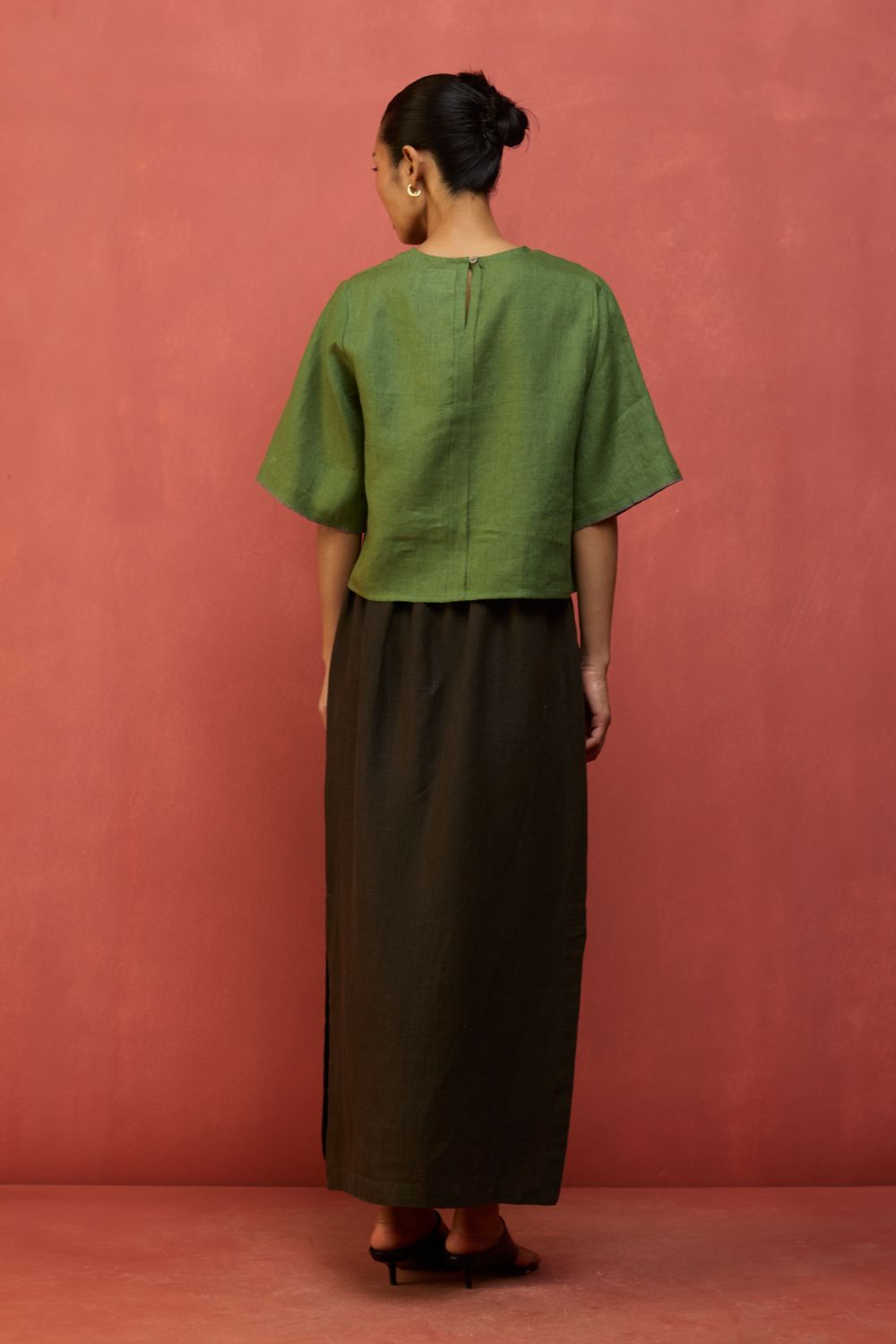 Mariko Cropped Linen Top - Fern Green