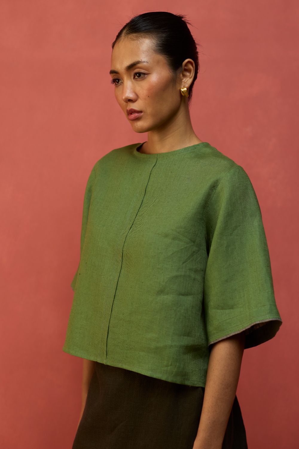 Mariko Cropped Linen Top - Fern Green