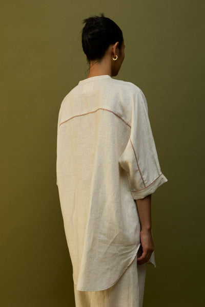 Sumire Curved Hem Linen Top - Off White